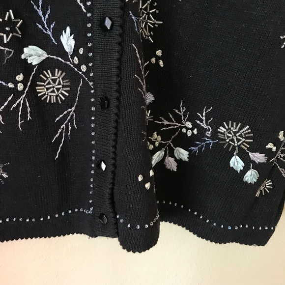 Black 1X cardigan sweater, silver embellishment Stitches in Time - Picture 9 of 11